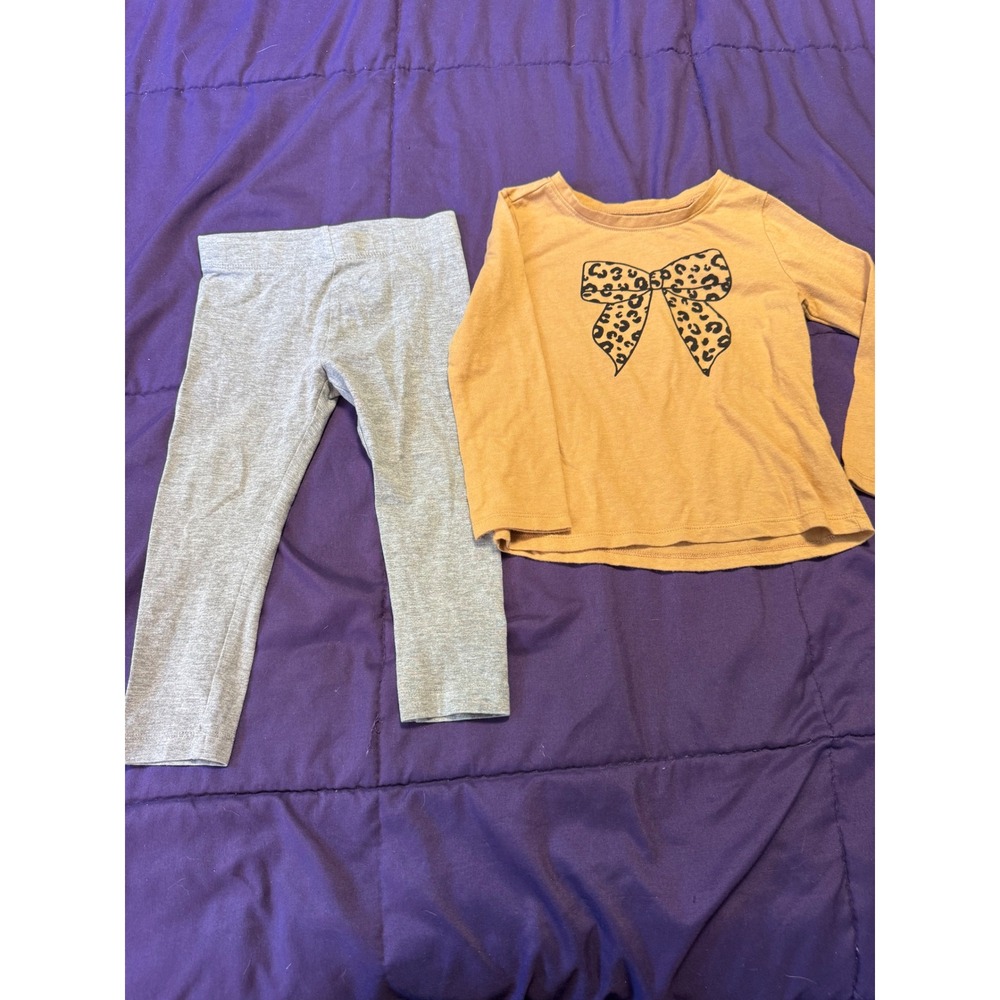 Garanimals & Joe Fresh Toddler Girls 2T Outfit Set Leopard Bow Gray Leggings